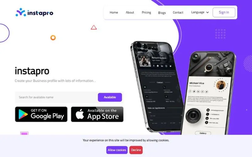 Screenshot of the InstaPro site.