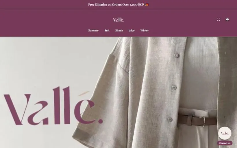 Screenshot of the Valle storefront.